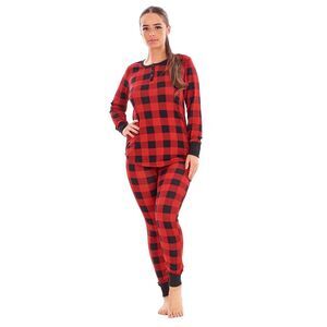 Keanu Womens/Ladies Buffalo Check Thermal Long Pyjama Set / Red/Black